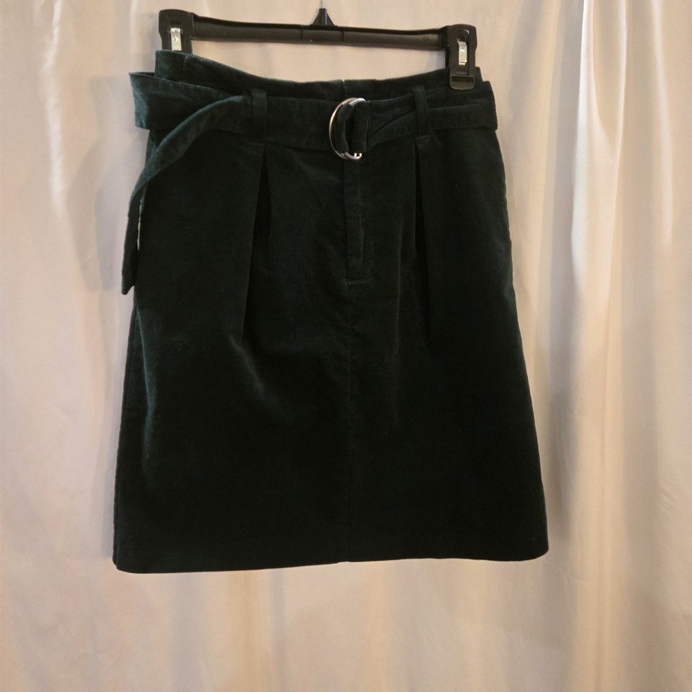 Cremieux Green Velvet Belted Skirt Sz.0  Hunter/Forest‎ Green